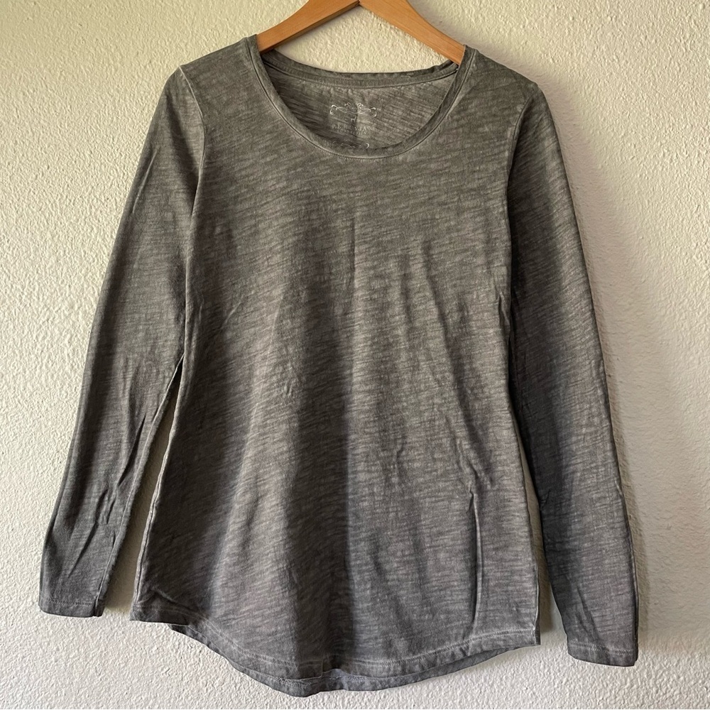 Peruvian Connection Long Sleeve Tee Shirt Women’s S Gray Stone Wash Scoop Casual